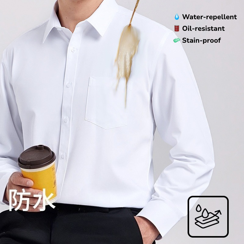 Office Tech For Men - メンズ防水耐油長袖シャツ – 3つの保護機能を備えたテック生地 – スリムフィット オフィス/カジュアルウェア