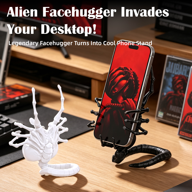 Office Tech Setup - 大型スマートフォン対応SF風スマホスタンド、ネックアーム式でしっかり固定、安定したベース、デスク装飾、ゲームセットアップ、オフィスデスクに最適、ゲーマー、テクノロジー愛好家、SFファンへのギフト、iPhone 17、16、Samsung、Huawei、Xiaomi、Oneplus対応