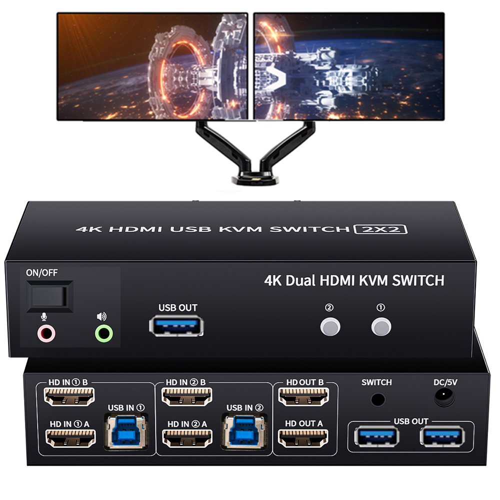 Hdmi Matrix Switch - デュアルモニター HDMI KVM スイッチ 2X2 USB