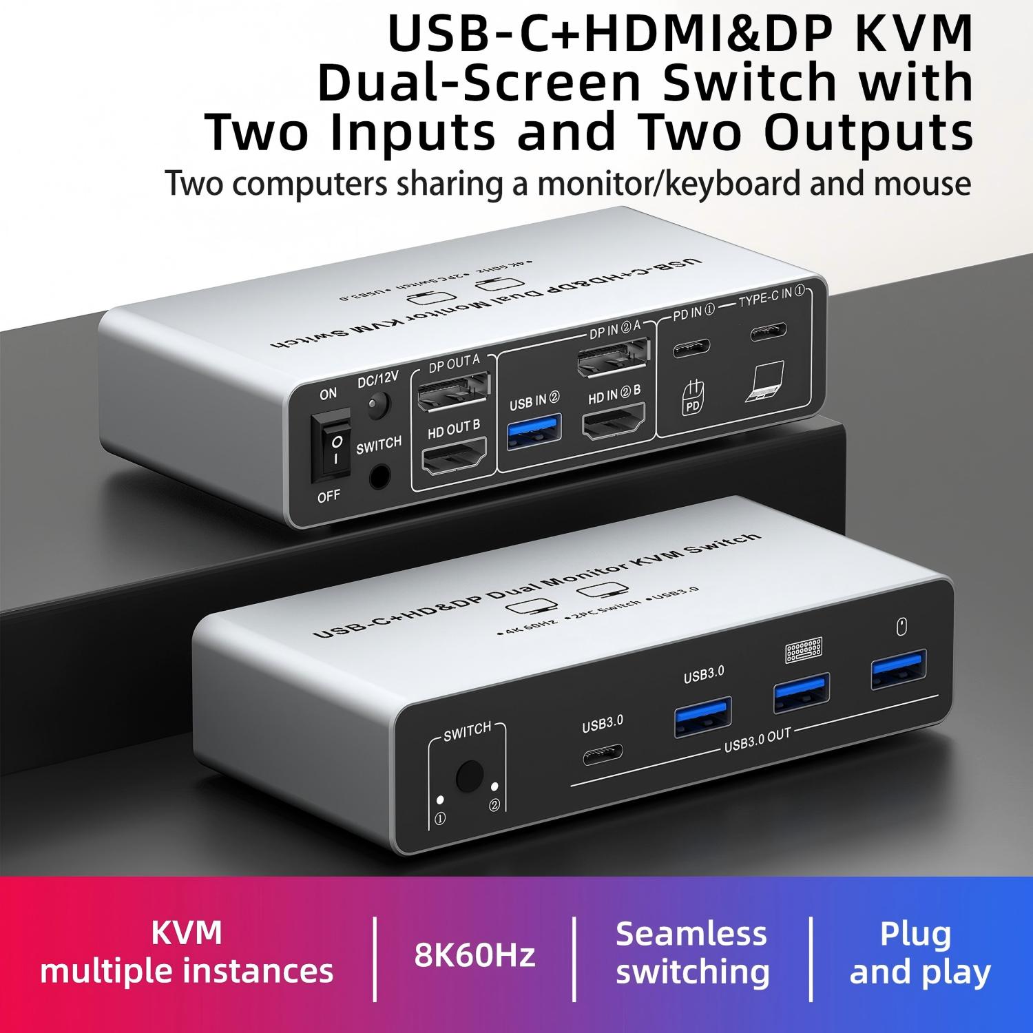 Hdmi Matrix Switch - USB C HDMI DP KVMスイッチ 2モニター