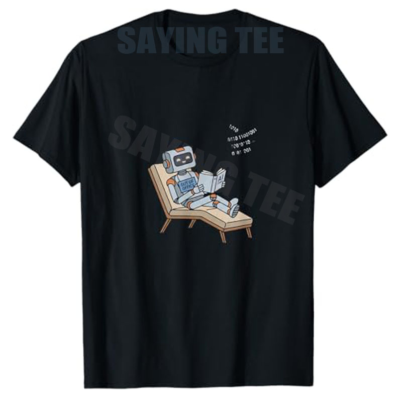 Office Tech For Men - オフィスロボット読書AIコーディングユーモアTシャツY2kオタクテックロボットコーディング面白いグラフィックアパレル夏のファッションメンズセイイングTシャツトップス