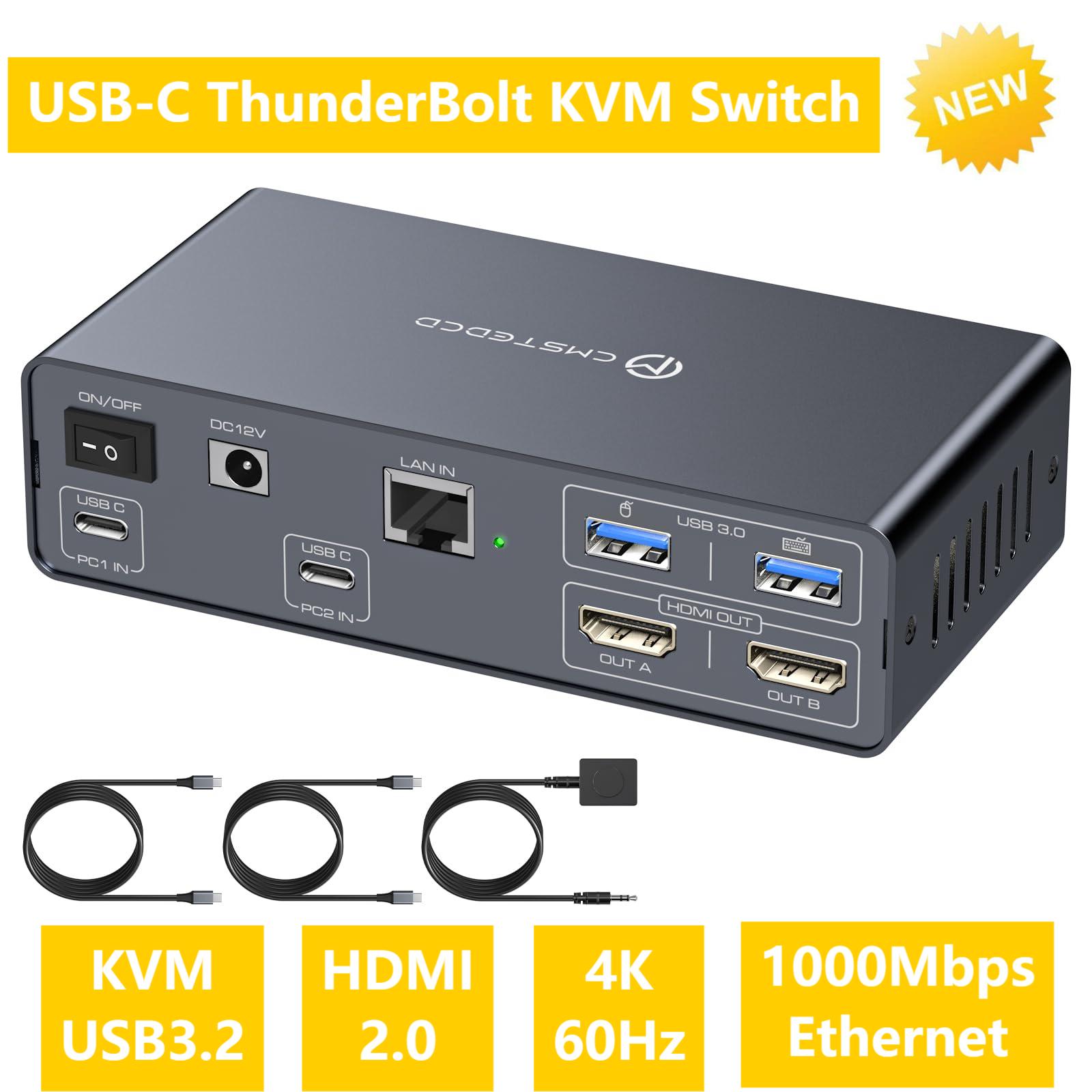 Kvm Switch Dual Monitor - 2台のモニター,2台のコンピューター,4 k60hz,hdmi,ドッキングステーション,10gbps,USB 3.2ポート,デュアルモニター,Dell,hp,Lenovo用