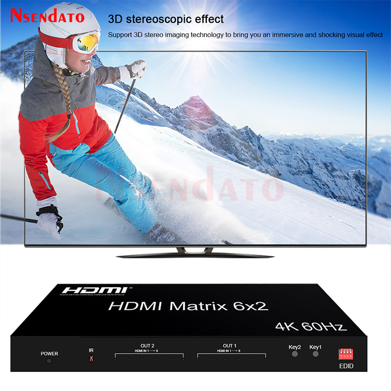 Hdmi Matrix Switch - 6x2 HDMIマトリックススイッチャー 4K 60Hz HDMIオーディオビデオスプリッター 6入力2出力