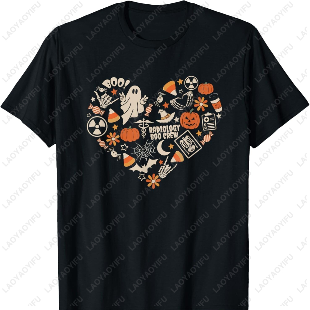 Office Tech For Men - ハロウィン ブーゴースト ハート X線テック プリント Tシャツ