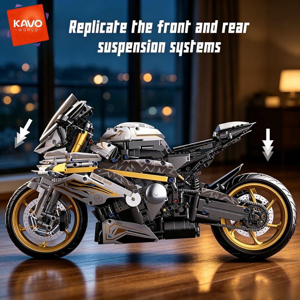 Office Tech For Men - KAVOWORLD 1:5 大型スポーツバイク組み立てブロックセット 2078ピース DIY バイク組み立てモデルキット