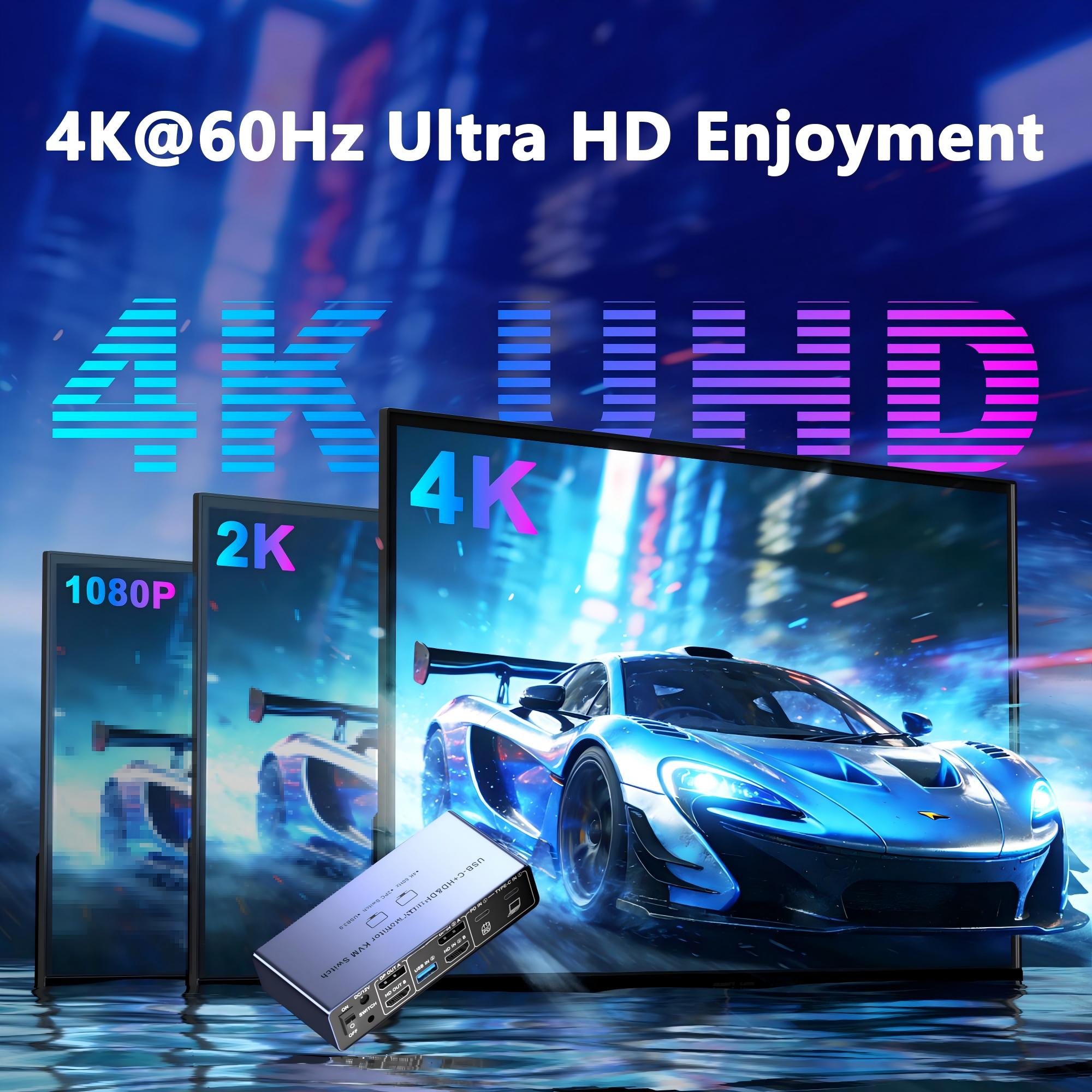 HDM DP KVMスイッチ 2モニター 2コンピューター  - Kvm Switch Dual Monitor のレビューと価格
