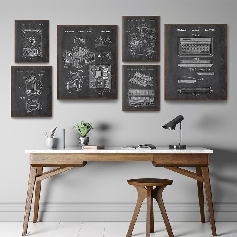 6ピースヴィンテージコンピュータ特許図面ウォールアートセット - Office Tech Setup のレビューと価格
