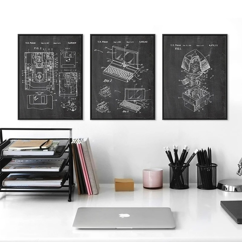 6ピースヴィンテージコンピュータ特許図面ウォールアートセット - Office Tech Setup のレビューと価格