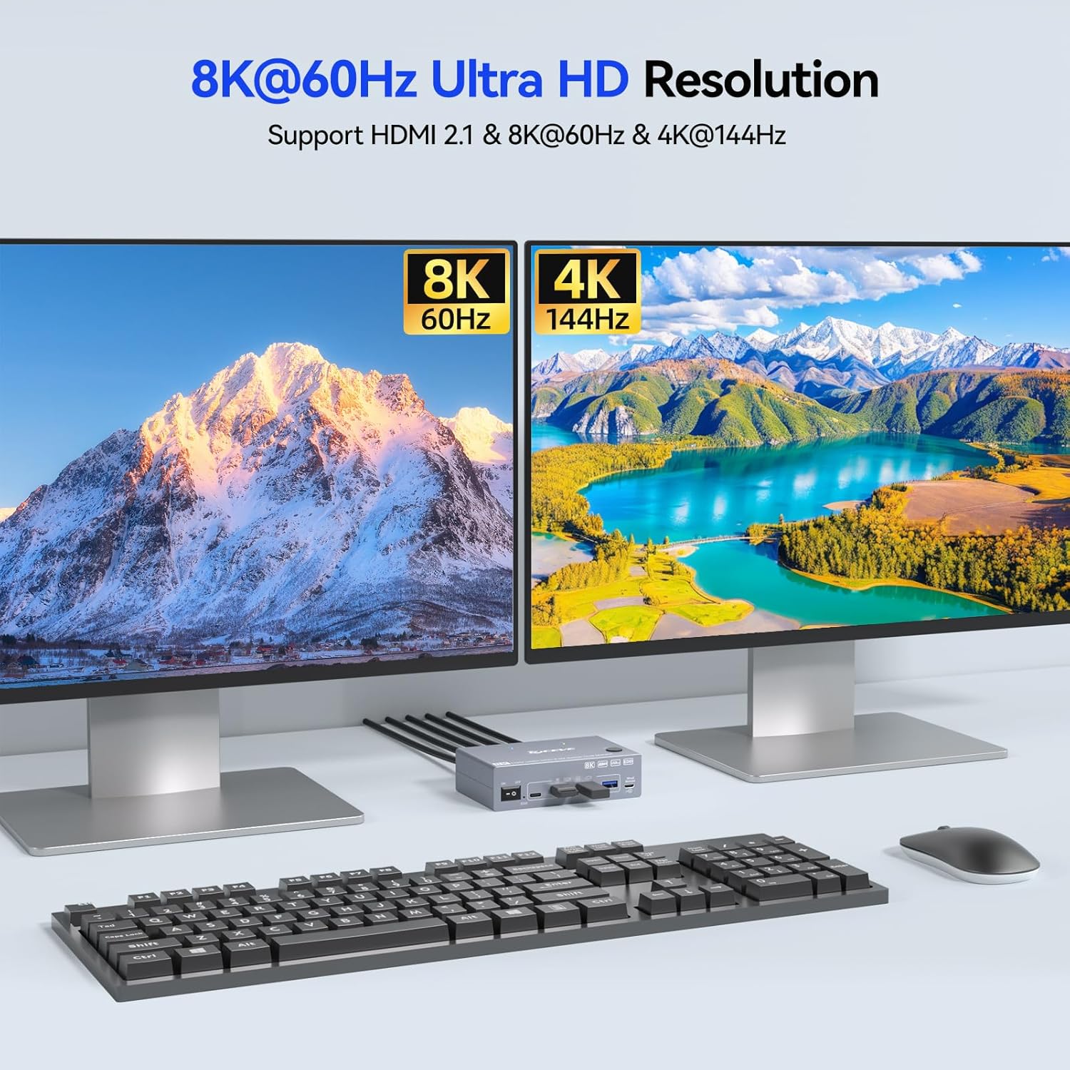 8K KVMスイッチ 2モニター 2台のコンピューター対応  - Kvm Switch Dual Monitor のレビューと価格