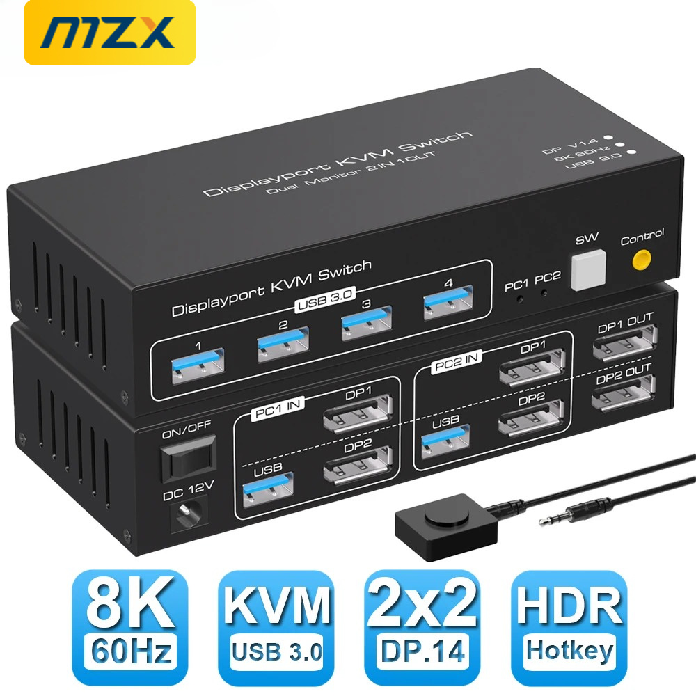 MZX KVMスイッチ 2台のデュアルモニター対応 DP H - Kvm Switch Dual Monitor のレビューと価格
