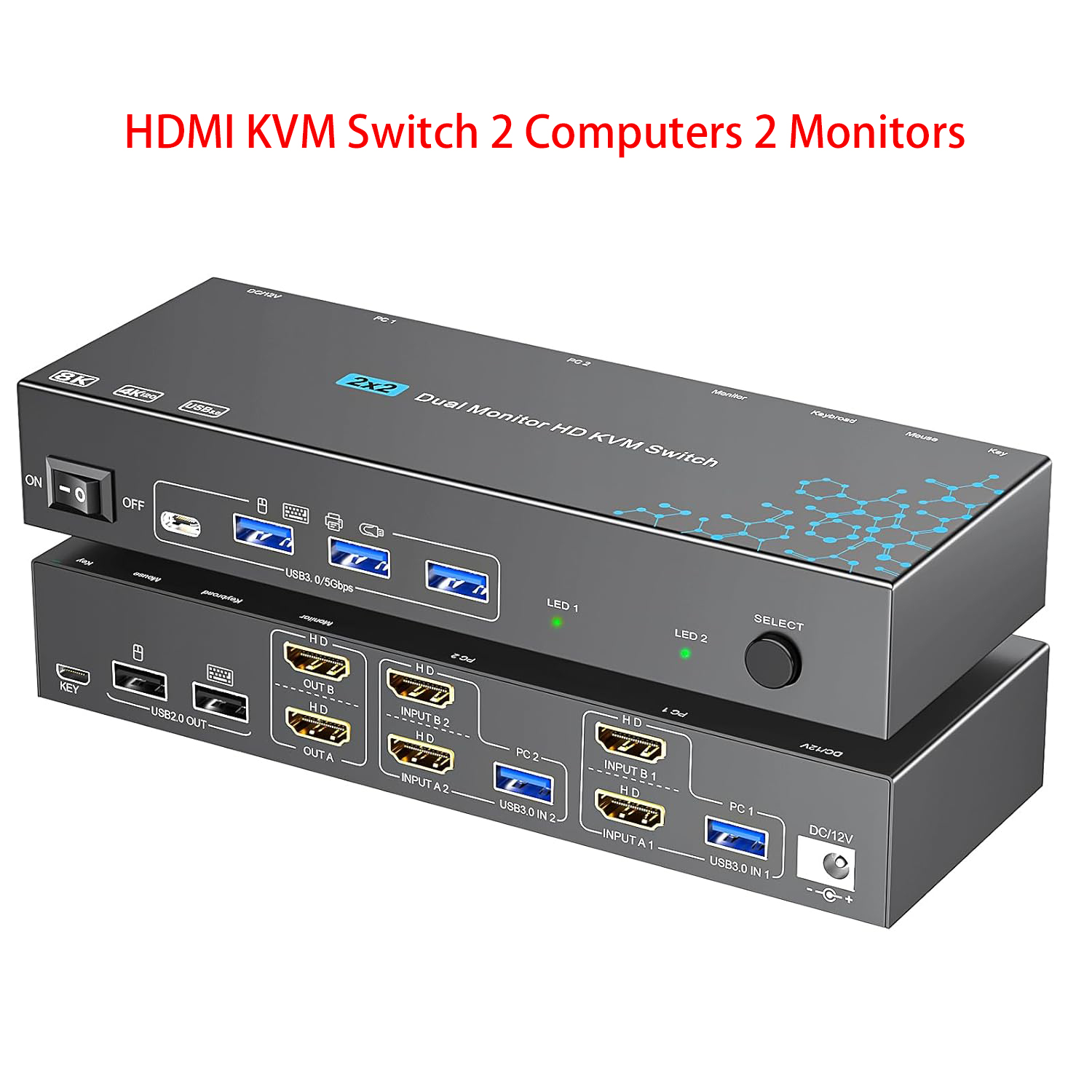 KVMスイッチ 2台のコンピュータ 2台のモニター HDMI - Kvm Switch Dual Monitor のレビューと価格