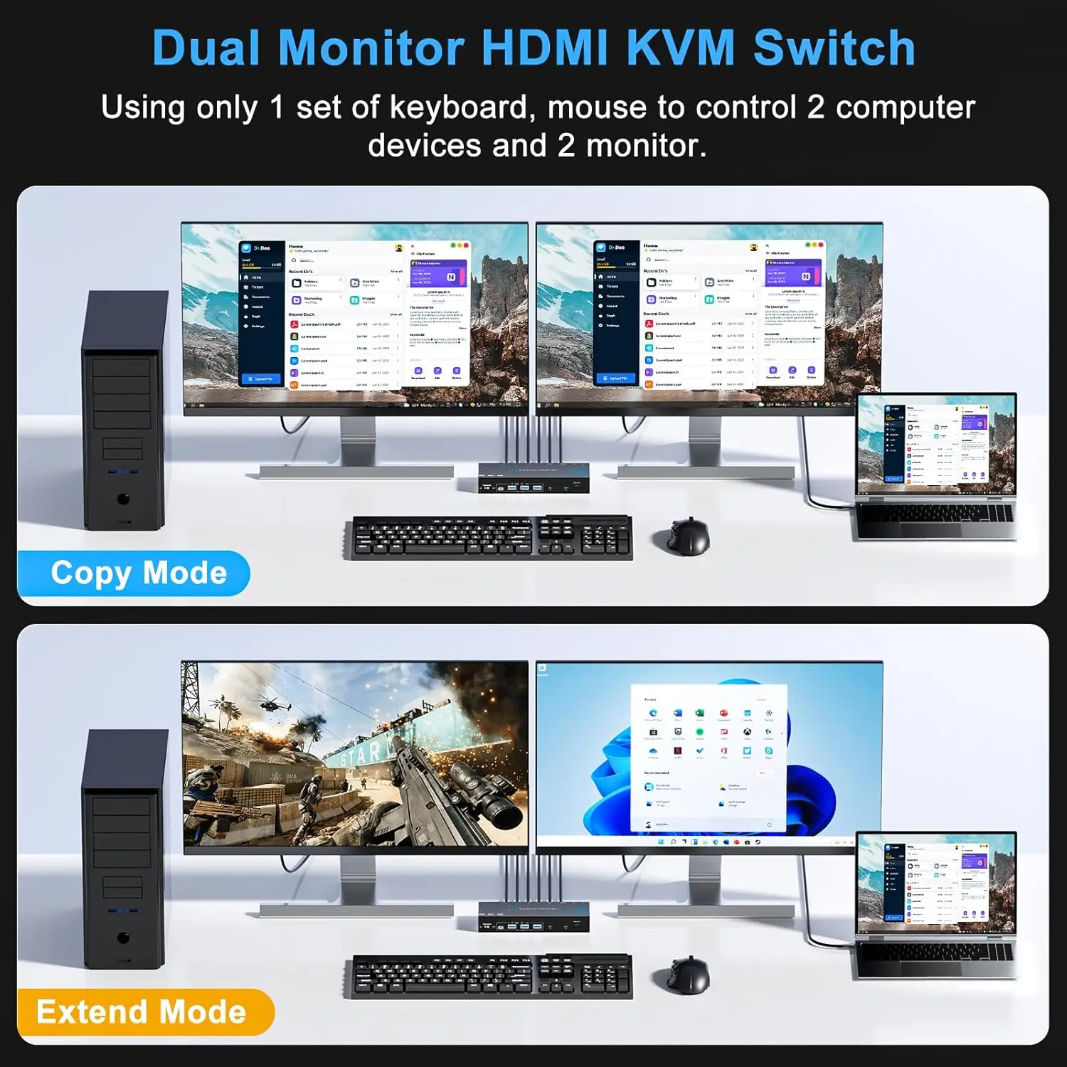 KVMスイッチ 2台のコンピュータ 2台のモニター HDMI - Kvm Switch Dual Monitor のレビューと価格