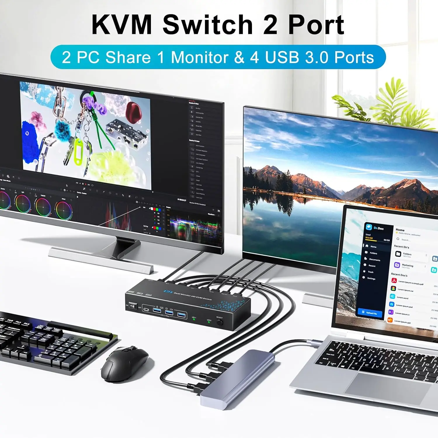KVMスイッチ 2台のコンピュータ 2台のモニター HDMI - Kvm Switch Dual Monitor のレビューと価格