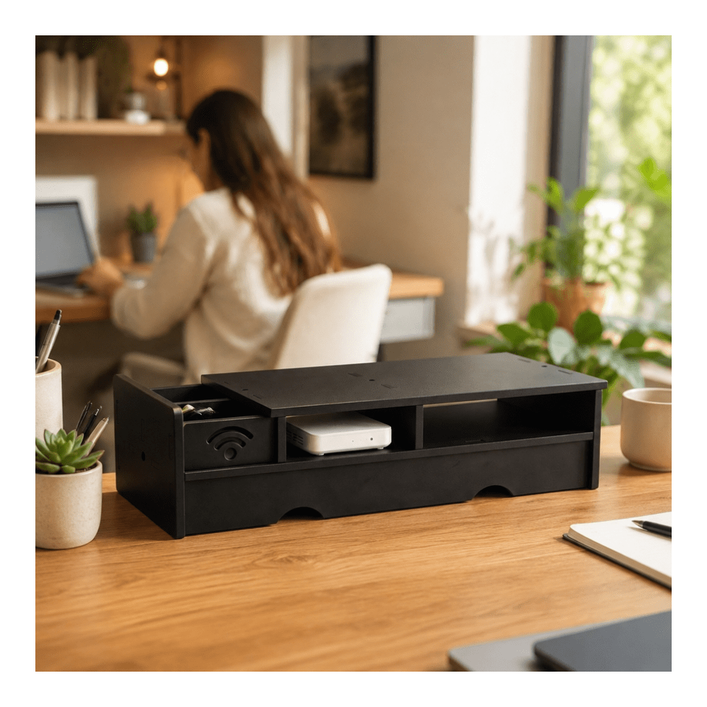 ブラックマット WiFiルーター収納ボックス コンパクトデス - Office Tech Setup のレビューと価格