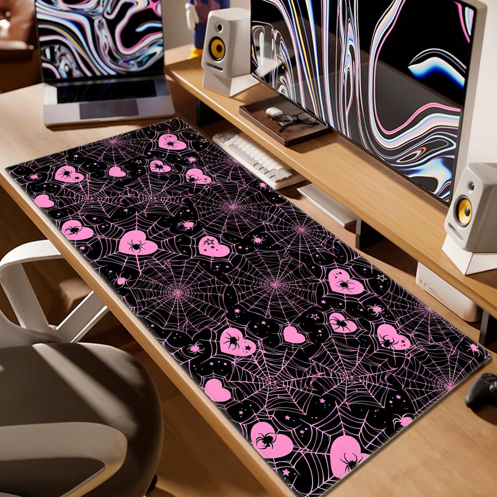 90x40 ホワイトまたはピンクのスパイダーウェブハートデス - Office Tech Setup のレビューと価格