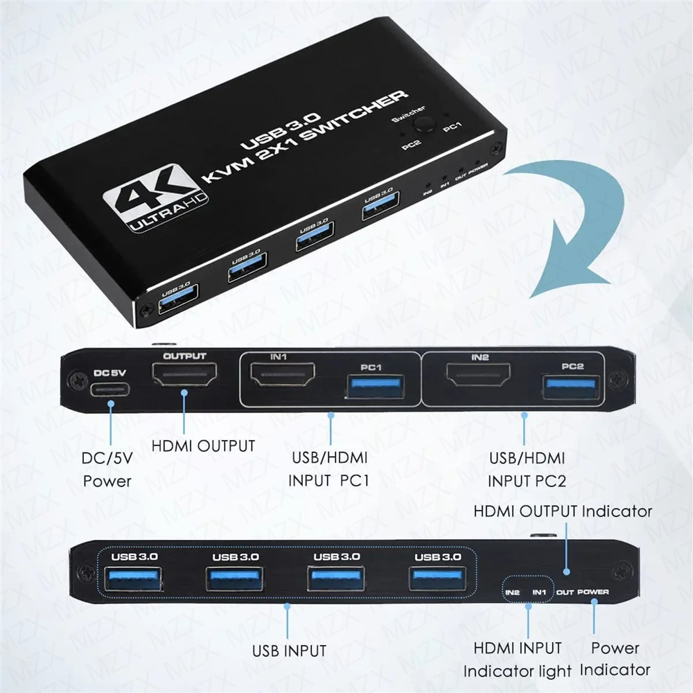 KVMスイッチ 4K 60Hz スイッチャー USB 3.0 - Hdmi Matrix Switch のレビューと価格
