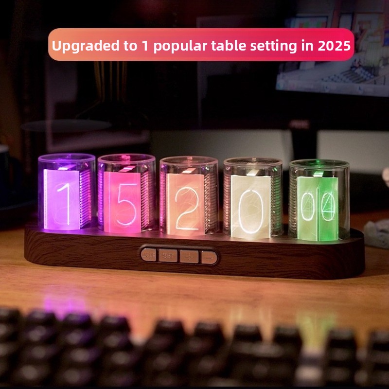 LEDニキシー管時計 RGBゲーミングデスクトップテックデコ - Office Tech Setup のレビューと価格
