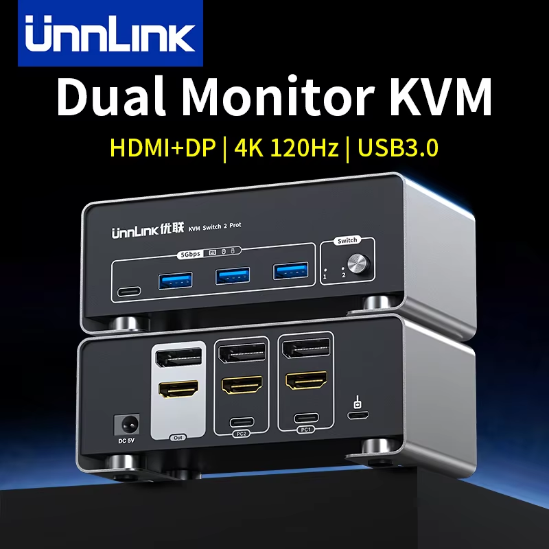 Unnlink 4K 120Hz HDMI + DP デュア - Kvm Switch Dual Monitor のレビューと価格